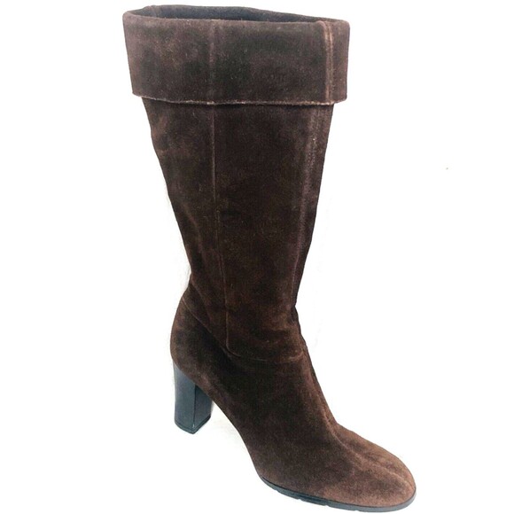 Apostrophe Suede Boots Pirate Riding 15 in Brown Zip 6.5 Women Meander Y2K Gypsy - Picture 5 of 16